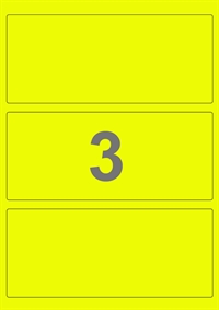 A4-etiketter, 3 etiketter/pr. ark, 100 ark, 198 x 85 mm, gul neon med permanent lim, til din inkjet eller laser bordprinter.