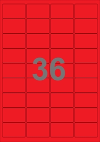 36 etiketter/A4-ark, 48,0 x 31,0 mm, ScanColour, rød, 50 eller 100 ark