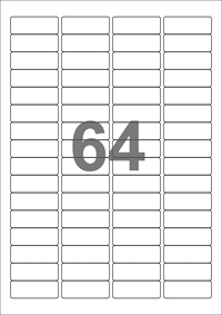 A4-etiketter, 64 etiketter/pr. ark, 45,7 x 16,9 mm, hvid med permanent lim, til din inkjet eller laser bordprinter.