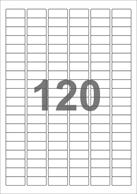 A4-etiketter, 120 etiketter/pr. ark, 30 x 14 mm, hvid blank med permanent lim, til din laser bordprinter.