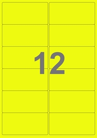 12 etiketter/A4-ark, 99,1 x 47,5 mm, ScanNeon, gul, 50 eller 100 ark