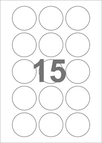 15 etiketter/A4-ark, Ø50 mm, ScanMatt, hvid, permanent lim, 100 ark