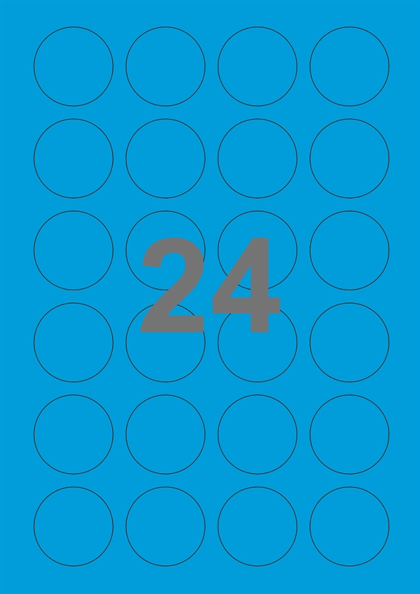 24 etiketter/A4-ark, Ø40 ScanColour, blå, 100 ark
