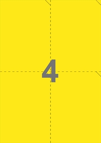 A4-etiketter, 4 etiketter/pr. ark, 105 x 147,64 mm, perforerede, gul med permanent lim, til din inkjet eller laser bordprinter.