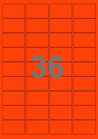 36 etiketter/A4-ark, 48,0 x 31,0 mm,rød neon, 50 eller 100 ark
