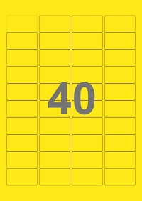 A4-etiketter, 40 etiketter/pr. ark, 45,7 x 25,4 mm, gul med permanent lim, til din inkjet eller laser bordprinter.