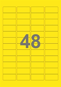 A4-etiketter, 48 etiketter/pr. ark, 45,7 x 21,2 mm, gul med permanent lim, til din inkjet eller laser bordprinter.