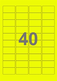 A4-etiketter, 40 etiketter/pr. ark, 100 ark, 45,7 x 25,4 mm, gul neon med permanent lim, til din inkjet eller laser bordprinter.