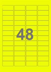 A4-etiketter, 48 etiketter/pr. ark, 100 ark, 45,7 x 21,2 mm, gul neon med permanent lim, til din inkjet eller laser bordprinter.