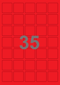 35 etiketter/A4-ark, 35,0 x 35,0 mm, ScanColour, rød, 50 eller 100 ark