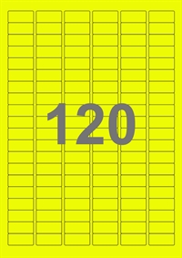 A4-etiketter, 120 etiketter/pr. ark, 100 ark, 30 x 14 mm, gul neon med permanent lim, til din inkjet eller laser bordprinter.