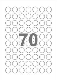 70 etiketter/A4-ark, Ø20 mm, ScanMatt, hvid, permanent lim, 100 ark