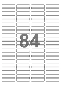 A4-etiketter, 84 etiketter/pr. ark, 46 x 11,1 mm, hvid med permanent lim, til din inkjet eller laser bordprinter.