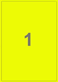 A4-etiketter, 1 etiket/pr. ark, 100, 199,6 x 289 mm, gul neon blank med permanent lim, til din inkjet eller laser bordprinter.