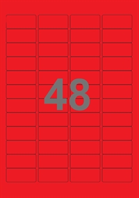 A4-etiketter, 48 etiketter/pr. ark, 45,7 x 21,2 mm, rød med permanent lim, til din inkjet eller laser bordprinter.