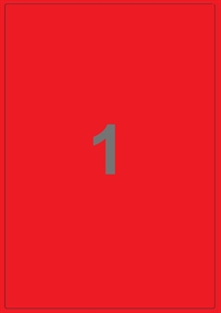 A4-etiketter, 1 etiket/pr. ark, 199,6 x 289 mm, rød blank med permanent lim, til din inkjet eller laser bordprinter.