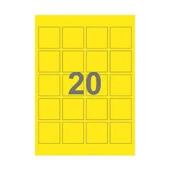 20 etiketter/A4-ark, 45 x 45 mm, ScanColour, gul, 100 ark - Farvede etiketter