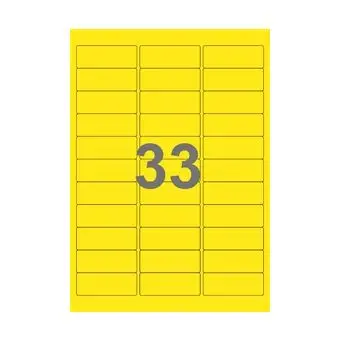 33 etiketter/A4-ark, 64 x 24,3 mm, ScanColour, gul, 100 ark - Farvede etiketter
