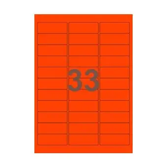 33 etiketter/A4-ark, ScanNeon, rød, 100 ark - Neon rød