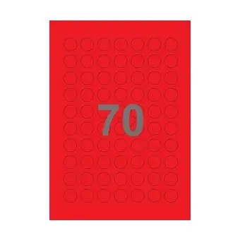 70 etiketter/A4-ark, Ø20 mm, ScanColour, rød, 100 ark - Rød