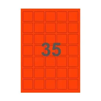 35 etiketter/A4-ark, 35,0 x 35,0 mm,ScanNeon, rød, 100 ark - Neon rød