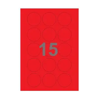 15 etiketter/A4-ark, Ø50 mm, ScanColour, rød, 100 ark - Rød