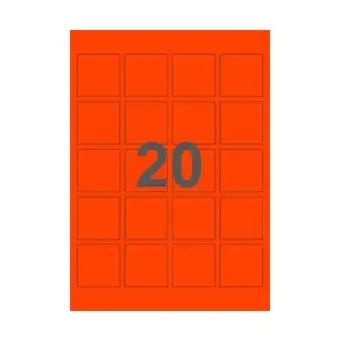 20 etiketter/A4-ark, kvadrat, ScanNeon, rød, 100 ark - Neon rød