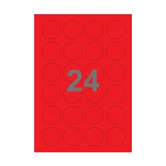 24 etiketter/A4-ark, Ø40 mm, ScanColour, rød, 100 ark - Rød