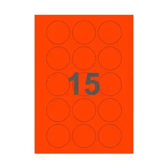 15 etiketter/A4-ark, Ø50, ScanNeon, rød, 100 ark - Neon rød