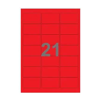 21 etiketter/A4-ark, 63,5 x 38,1 mm, ScanColour, rød, 100 ark - Rød