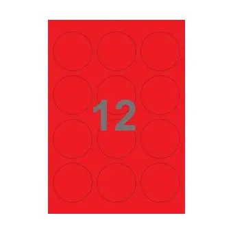 12 etiketter/A4-ark, Ø60 mm, ScanColour, rød, 100 ark - Rød