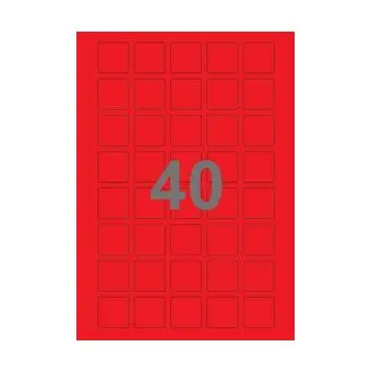 40 etiketter/A4-ark, kvadrat, 30 x 30 mm, ScanColour, rød, 100 ark - Rød