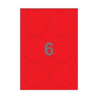 6 etiketter/A4-ark, Ø90 mm, ScanColour, rød, 100 ark - Rød