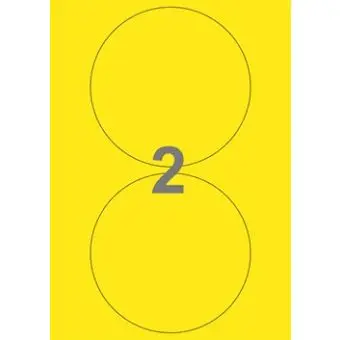 2 etiketter/A4-ark, Ø140 mm, ScanColour, gul, 100 ark - Runde etiketter på ark