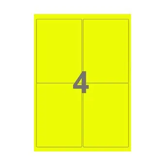 4 etiketter/A4-ark, 99,1 x 139,0 mm, ScanNeon, gul, 100 ark - Neon gul
