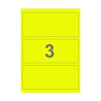 3 etiketter/A4-ark, 198 x 85 mm, ScanNeon, gul, 100 ark - Neon gul