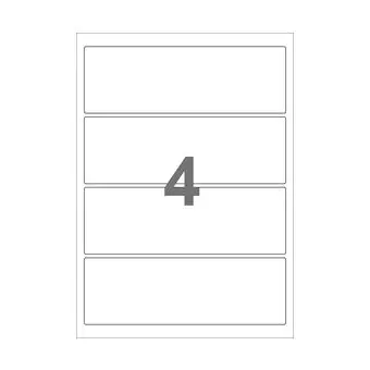 4 etiketter/A4-ark, smal, 195 x 65 mm, ScanMatt, hvid, permanent lim, 100 ark - Hvide etiketter, permanent lim
