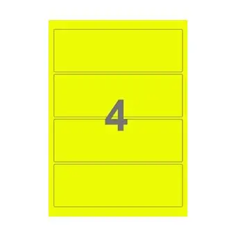 4 etiketter/A4-ark, smal, 195 x 65 mm, ScanNeon, gul, 100 ark - Neon gul