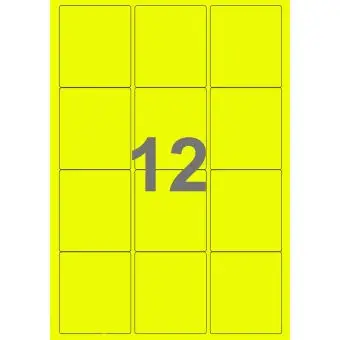 12 etiketter/A4-ark, 63,5 x 72 mm, ScanNeon, gul, 100 ark - Neon gul