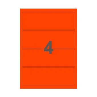 4 etiketter/A4-ark, smal, ScanNeon, rød, 100 ark - Neon rød