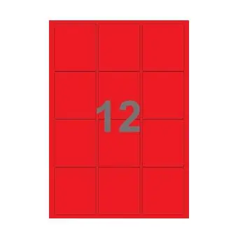 12 etiketter/A4-ark, 63,50x 72 mm, ScanColour, rød,  100 ark - Rød