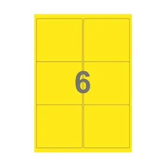 6 etiketter/A4-ark, 99,1 x 93,1 mm, ScanColour, gul, 100 ark - Gul