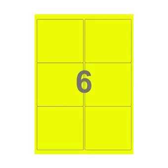 6 etiketter/A4-ark, 99,1 x 93,1 mm, ScanNeon, gul, 100 ark - Neon gul