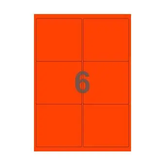6 etiketter/A4-ark, ScanNeon, rød, 100 ark - Neon rød