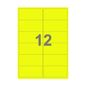 12 etiketter/A4-ark, 99,1 x 47,5 mm, ScanNeon, gul, 100 ark - Neon gul