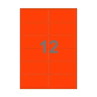 12 etiketter/A4-ark, 99,1 x 47,5 mm, ScanNeon, rød, 100 ark - Neon rød