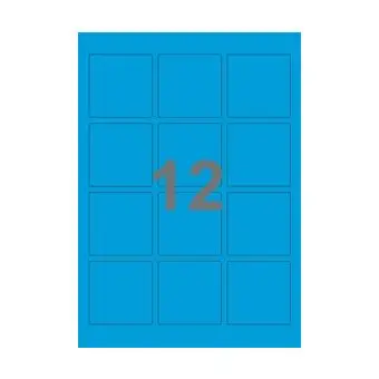 12 etiketter/A4-ark, kvadrat, 60 x 60 mm, ScanColour, blå,  100 ark - Blå