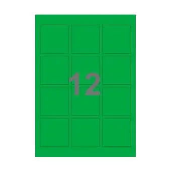 12 etiketter/A4-ark, kvadrat, 60 x 60 mm, ScanColour, grøn,  100 ark - Grøn