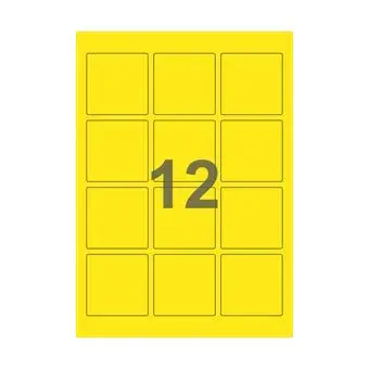12 etiketter/A4-ark, kvadrat, 60 x 60 mm, ScanColour, gul,  100 ark - Gul