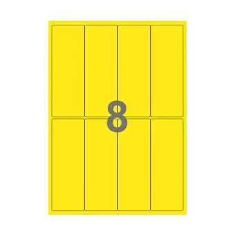 8 etiketter/A4-ark, smal, 50 x 140 mm, ScanColour, gul, 100 ark - Gul